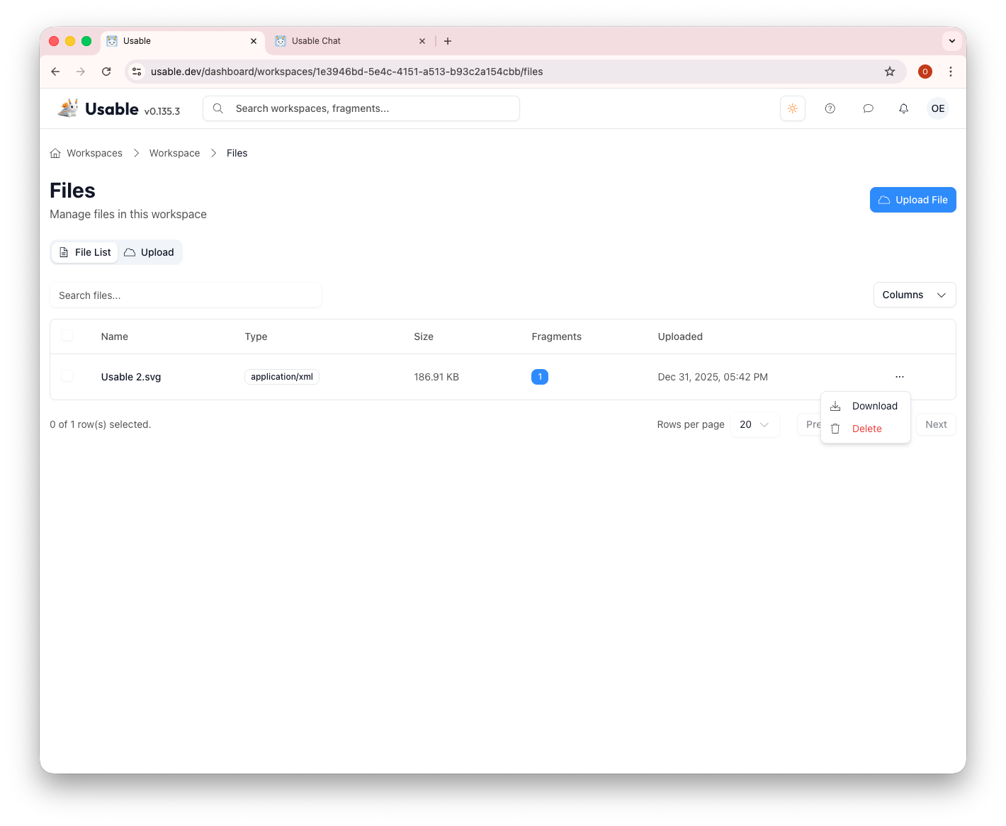 Files management page